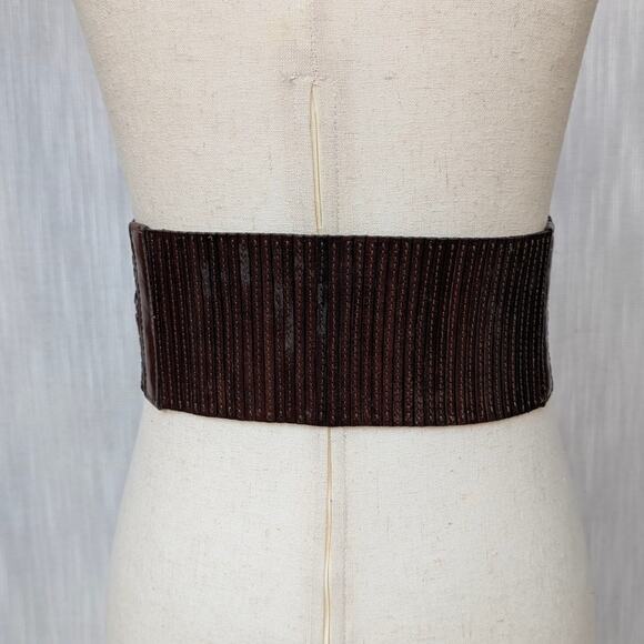 MICHAEL Michael Kors Brown Leather Braided Wide Waist Belt, Size XS/S - Picture 3 of 9